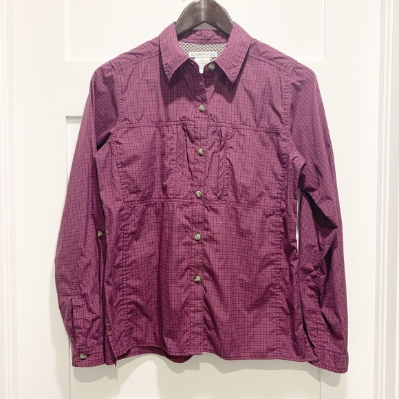 EXOFFICIO Burgundy Check Plaid Vented Hiking Shirt - Picture 1 of 12
